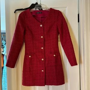 Hot pink tweed long sleeve dress